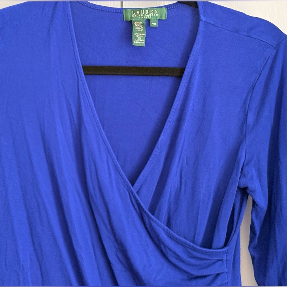 Ralph LaurenBlue Long Sleeve Wrap Top, Vintage, size medium petite - Picture 3 of 6